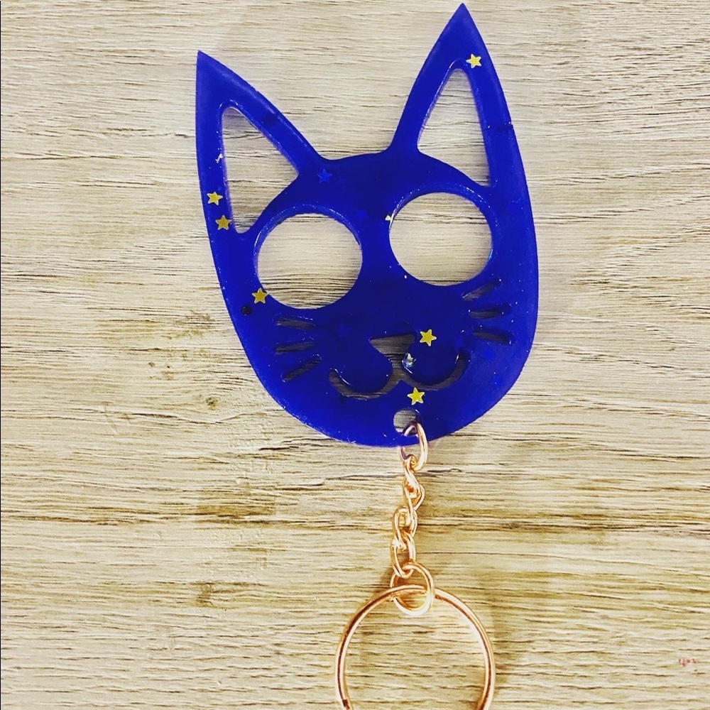 Bright Blue Star Infused Kitty Cat Keychain